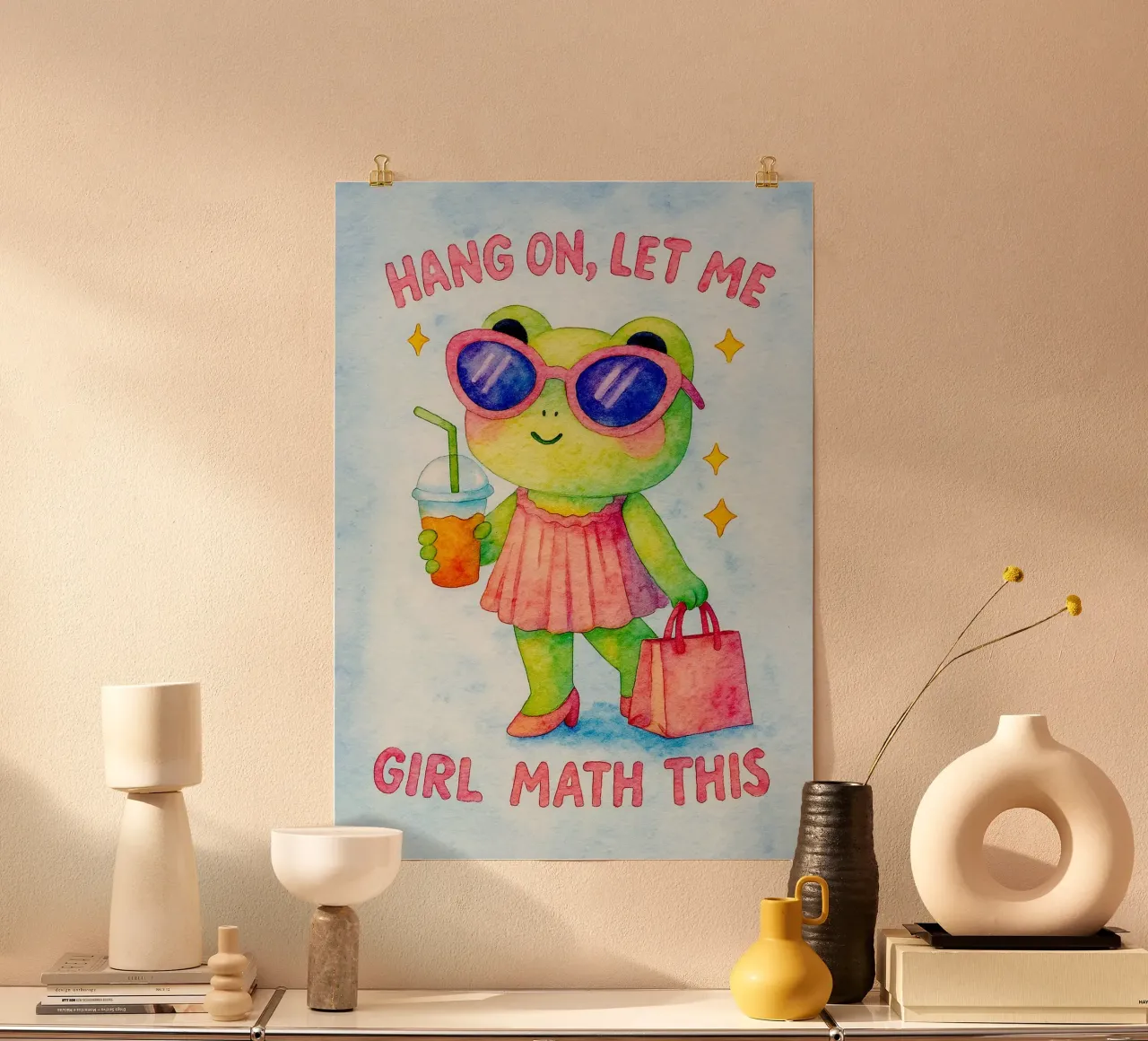 Divertente rana Hang On Let Me Girl Math Questo poster con telaio in plastica da onerules