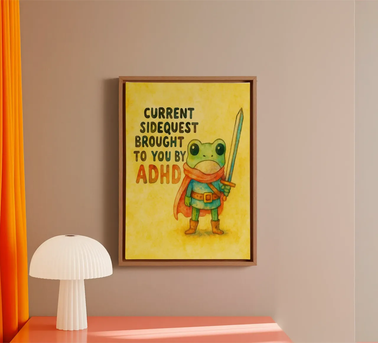 Funny Frog Side Quest Brought to You By ADHD canvas with Floater frame by onerules