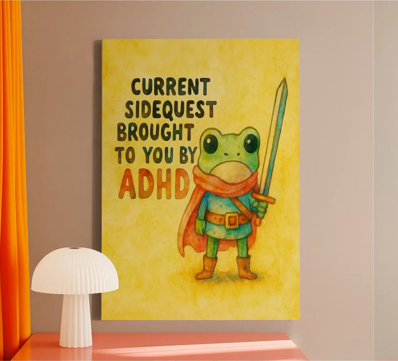 Funny Frog Side Quest Brought to You By ADHD canvas with Floater frame by onerules
