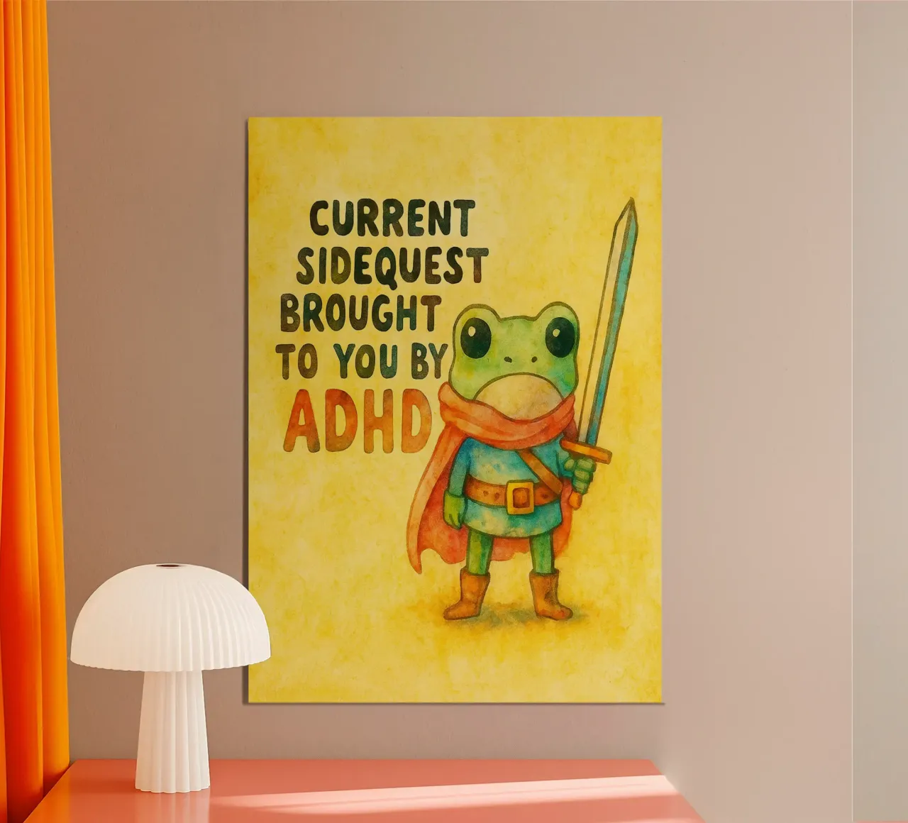 Divertente ricerca secondaria della rana offerta da ADHD poster con telaio in alluminio da onerules