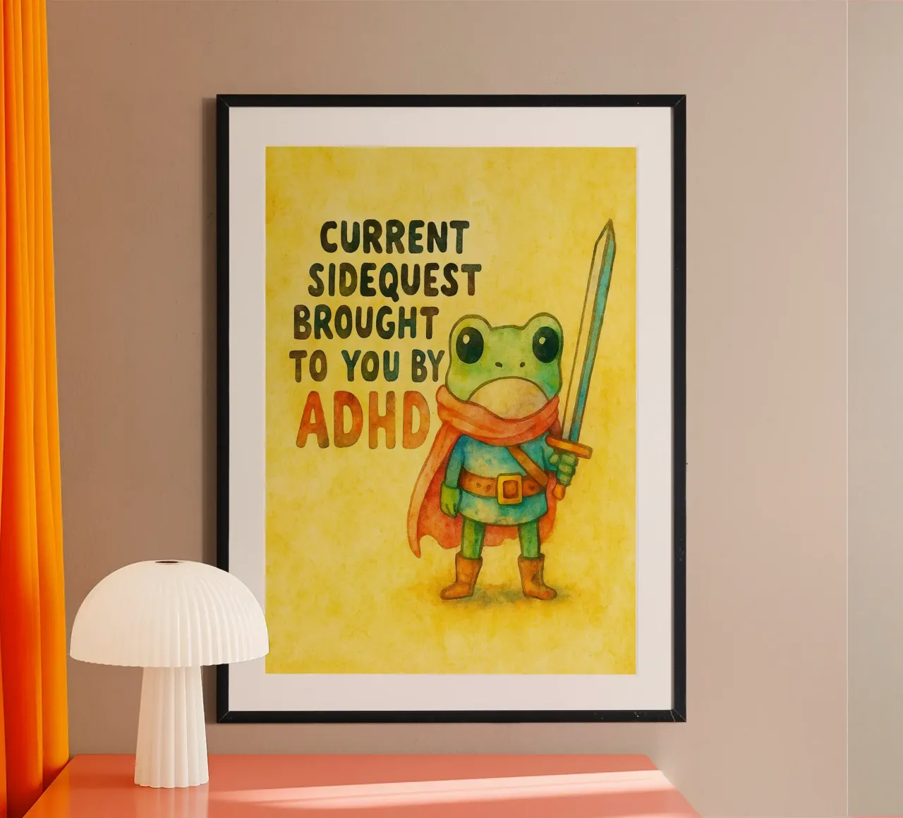 Divertente ricerca secondaria della rana offerta da ADHD poster con telaio in alluminio da onerules