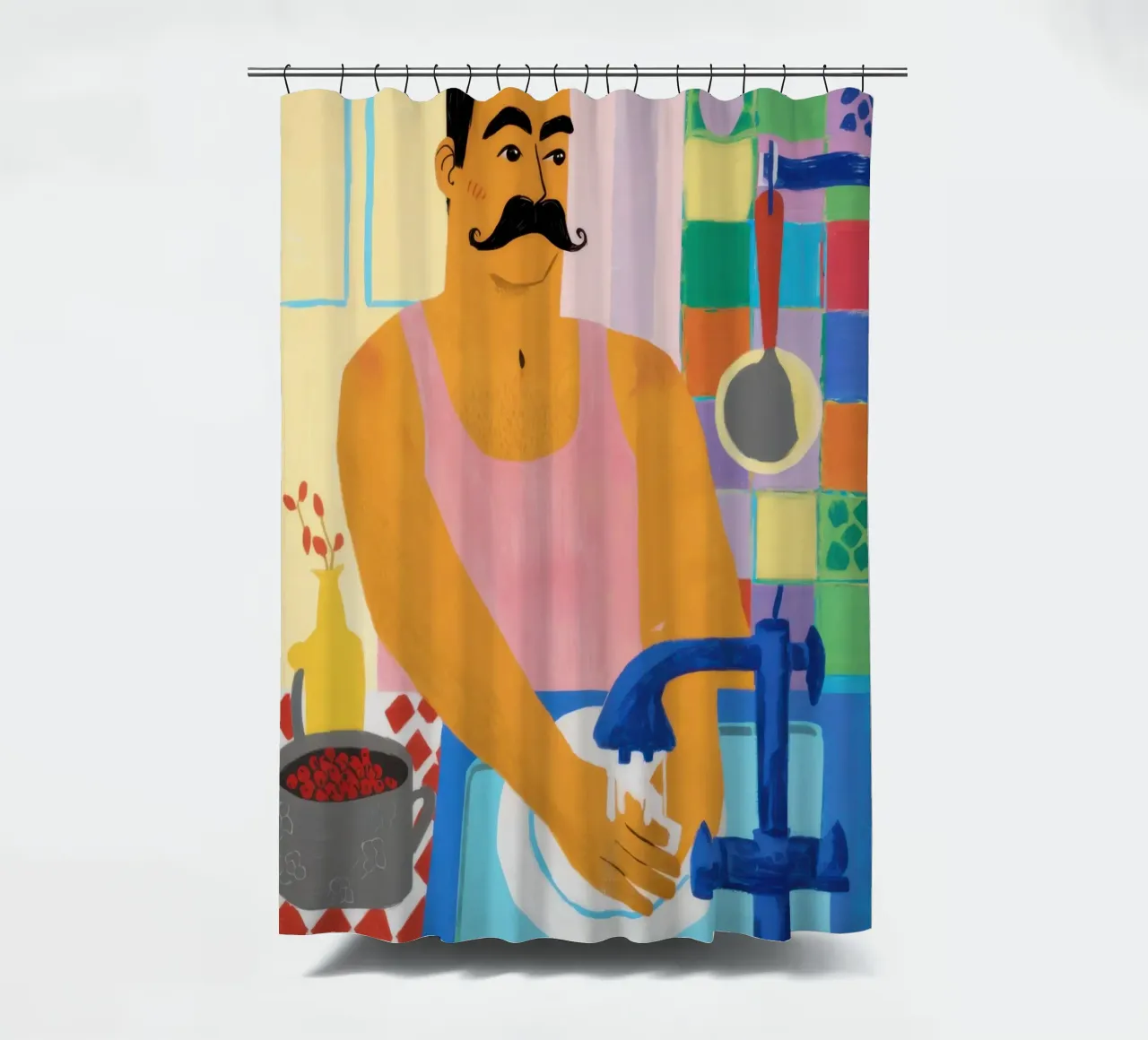 Mustache Pasta Maestro tenda da doccia da Pale Aura
