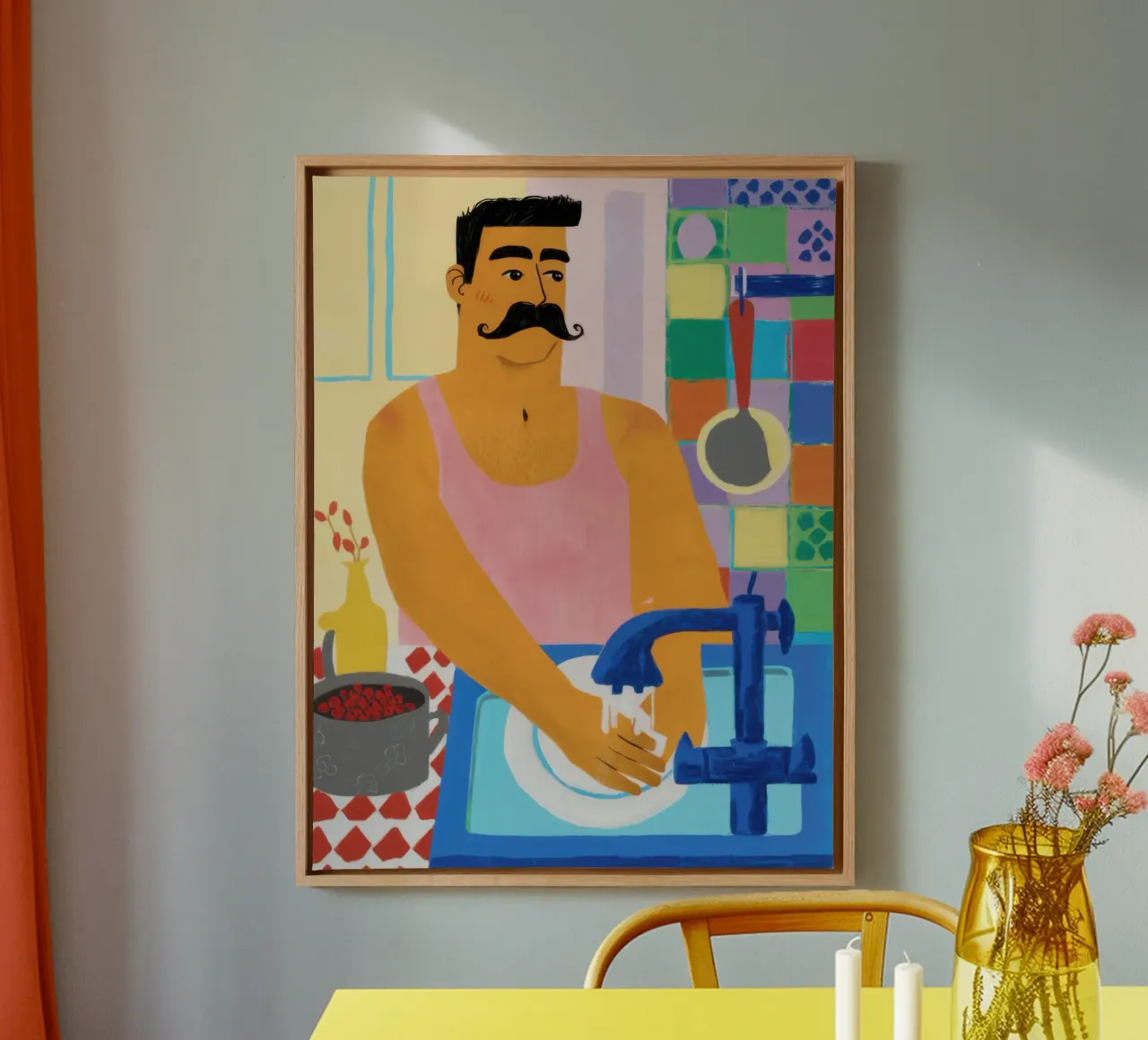 Bigote Pasta Maestro lienzo con Marco flotante de Pale Aura