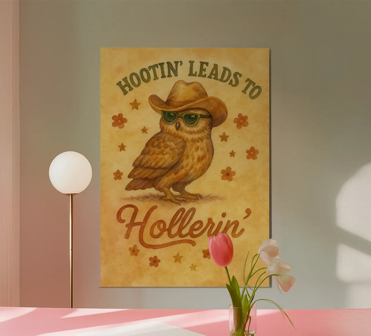 Lustige Eule Hootin führt zu Hollerin Poster von onerules