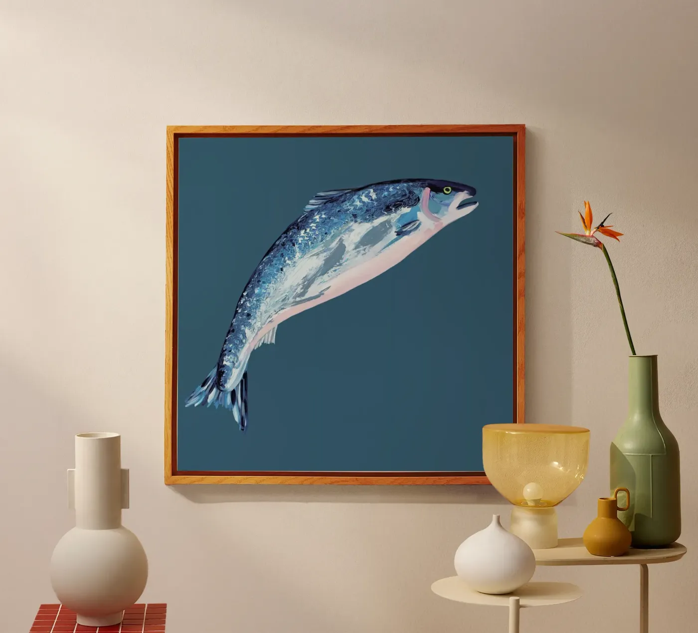 Leaping Salmon Acryl-Glas von Alice Straker