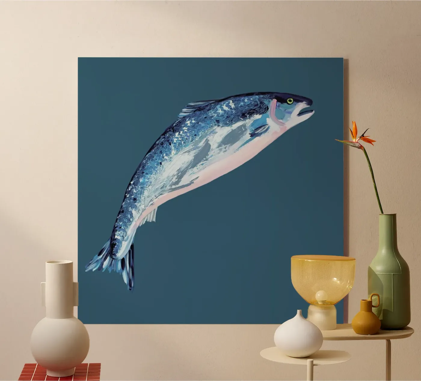 Leaping Salmon Acryl-Glas von Alice Straker