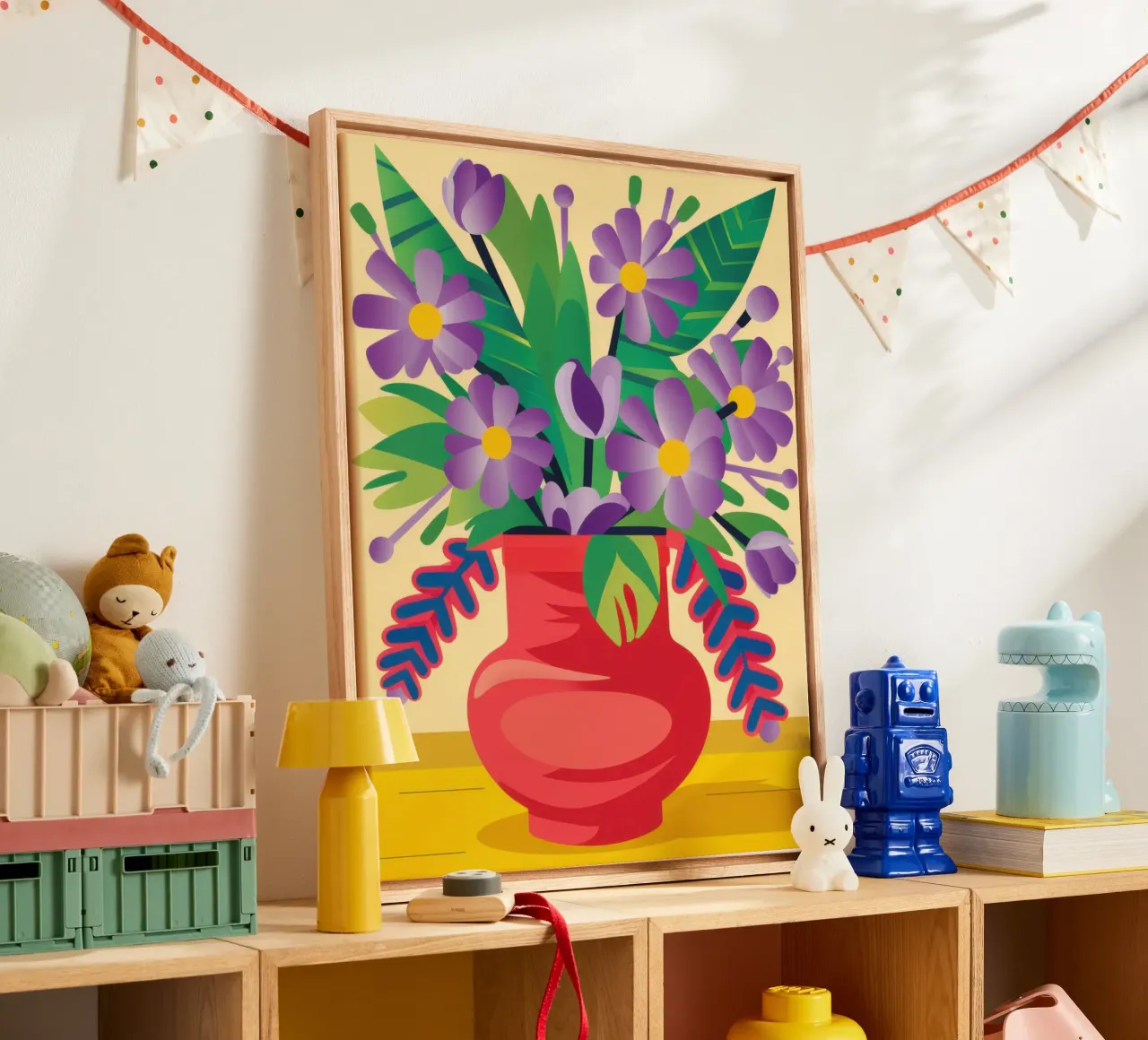 Vaso rosso Astri viola tela con Cornice a cassetta da Pale Aura