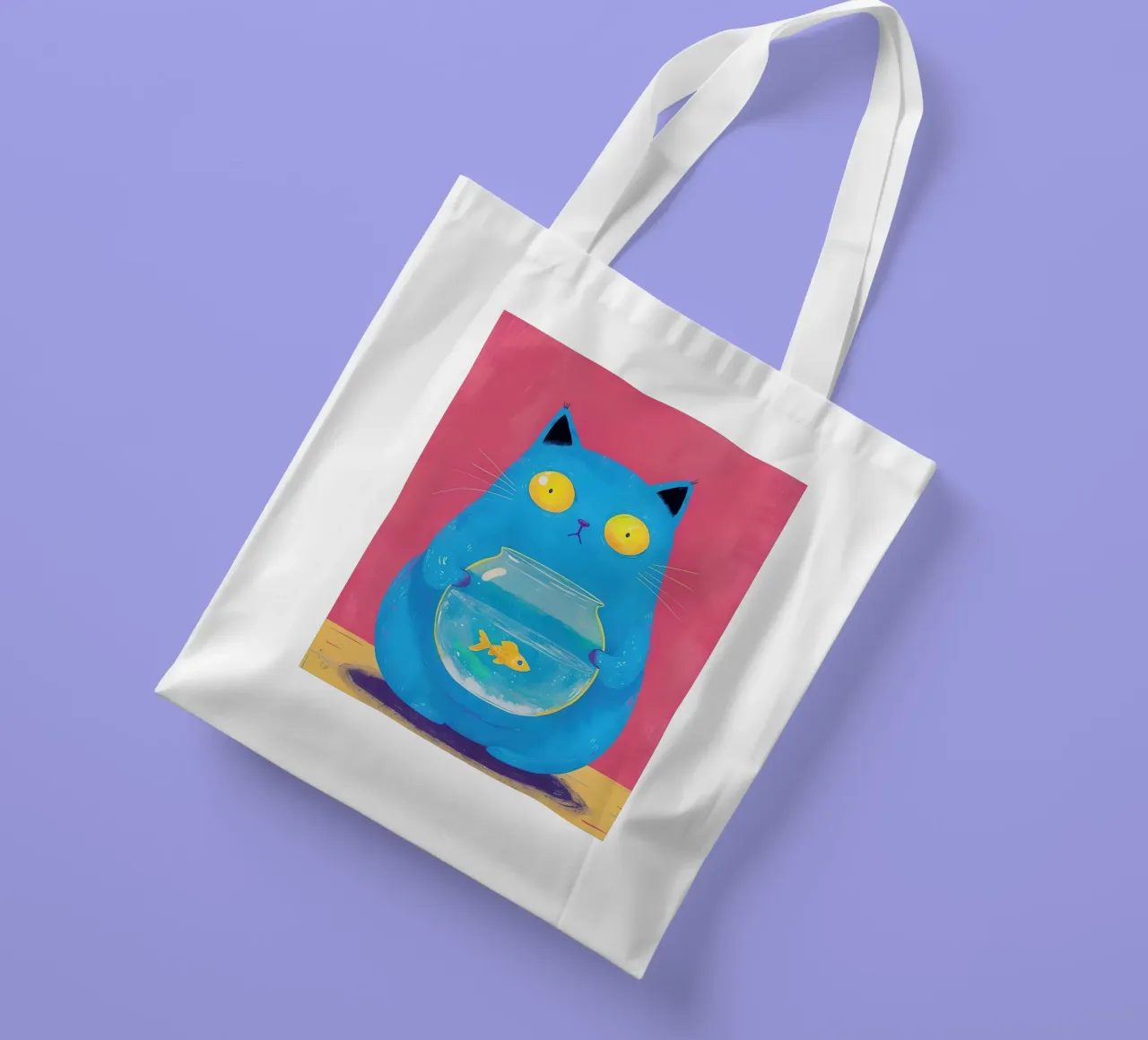 Blue Cat with Goldfish Bowl tote bag by 🥝 KIWI STORE