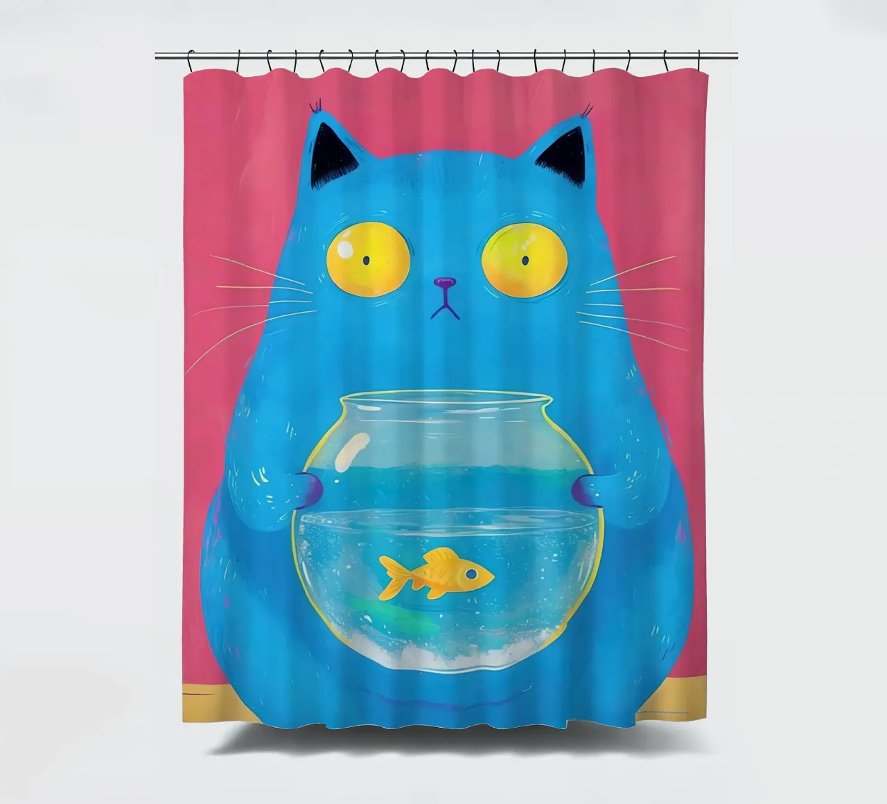 Blaue Katze mit Goldfischglas Duschvorhang von 🥝 KIWI STORE
