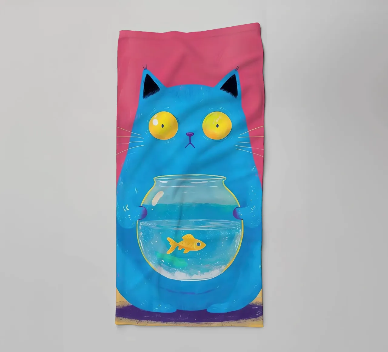 Chat bleu avec bocal à poissons rouges serviette de bain de 🥝 KIWI STORE