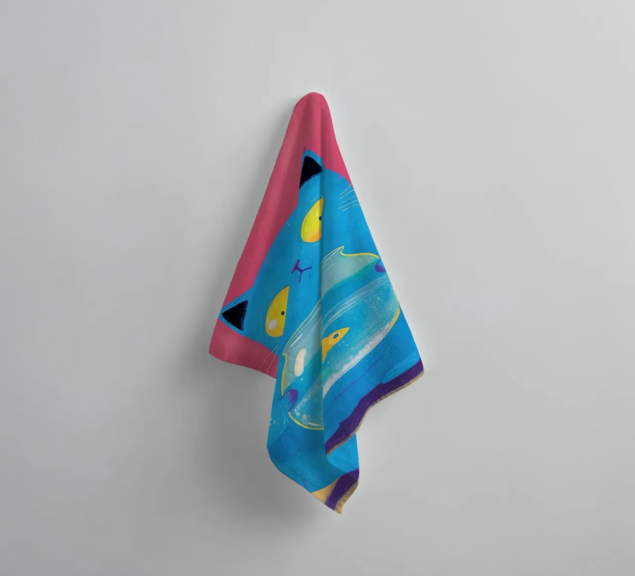 Chat bleu avec bocal à poissons rouges serviette de bain de 🥝 KIWI STORE