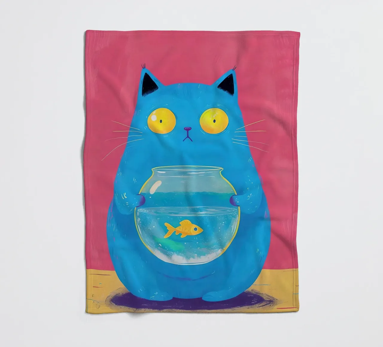 Blaue Katze mit Goldfischglas Fleecedecke von 🥝 KIWI STORE