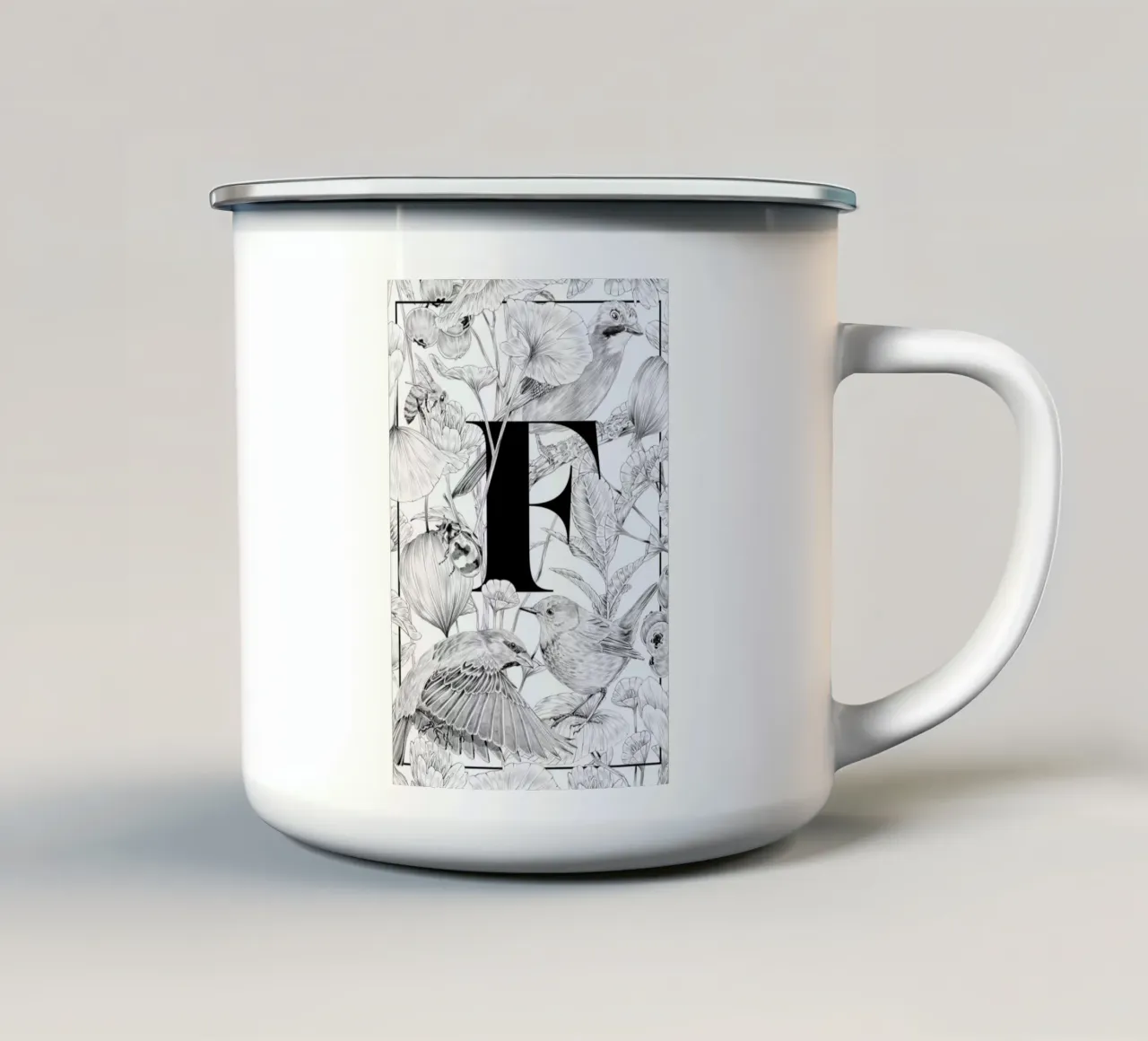 Floral Alphabet F tazza in smalto da Faunesque