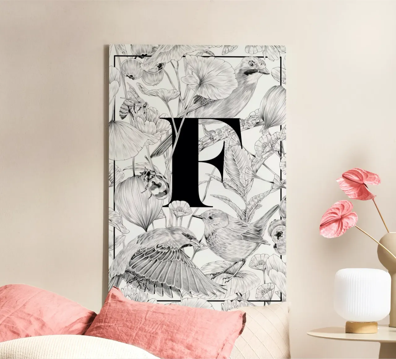 Floral Alphabet F canvas met Baklijst van Faunesque