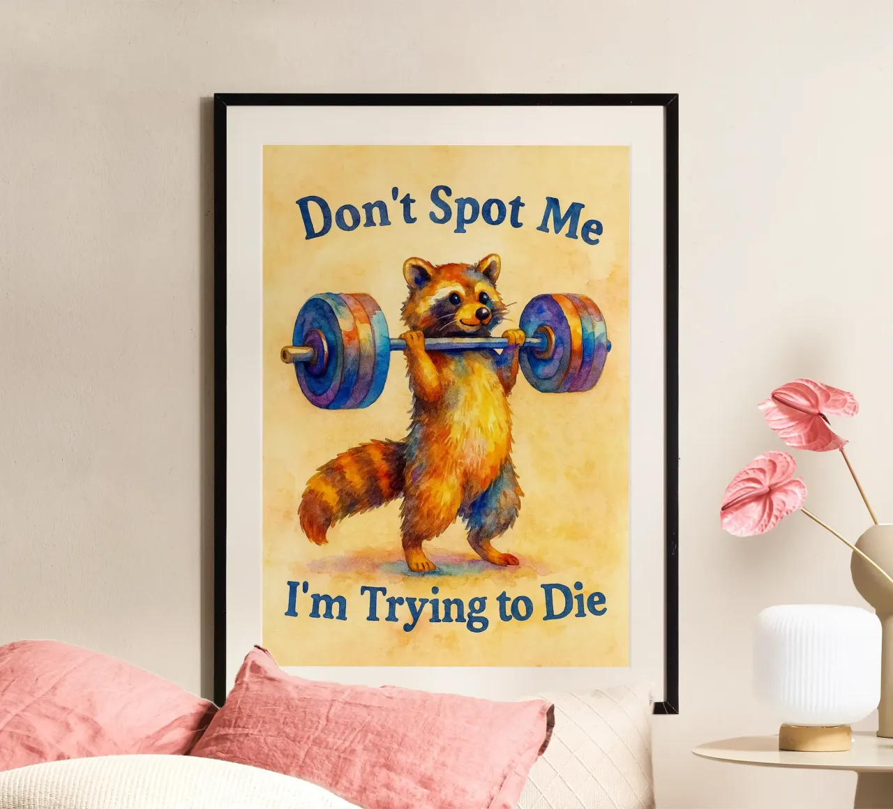 Funny Raccoon Don't Spot Me I'm Trying to Die Poster mit Aluminium Rahmen von onerules