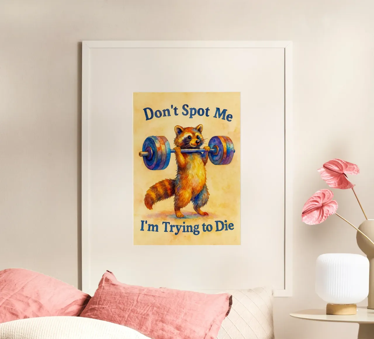 Funny Raccoon Don't Spot Me I'm Trying to Die Poster mit Aluminium Rahmen von onerules