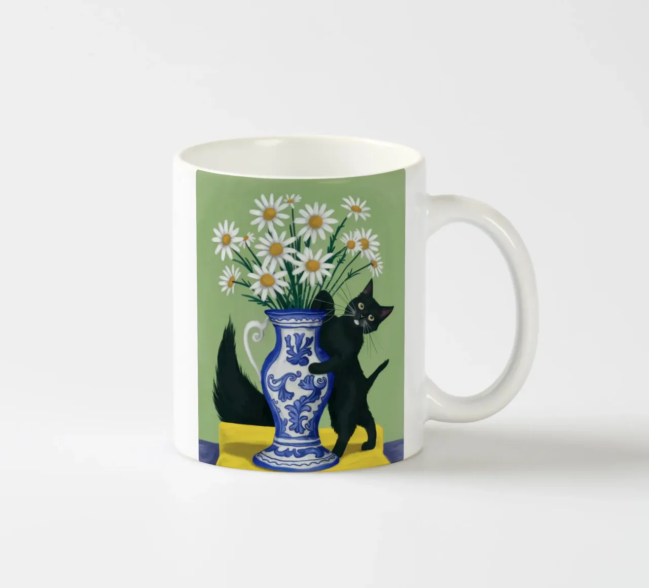 Gatto nero Margherite bianche tazza in ceramica da Pale Aura