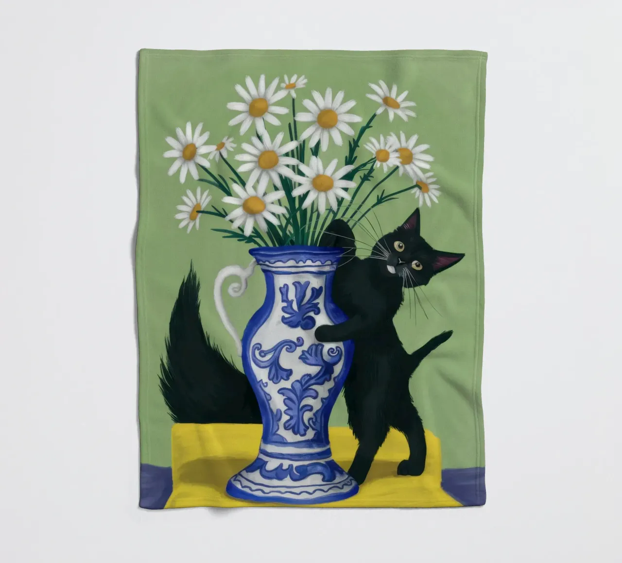 Gatto nero Margherite bianche coperta in pile da Pale Aura