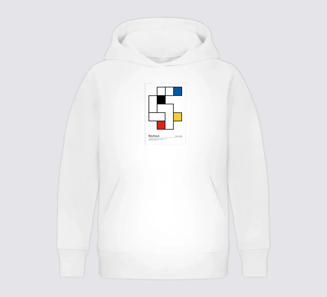 forme geometriche rettangoli linee nere sfondo bianco felpa bambino con cappuccio da Amber Hughes