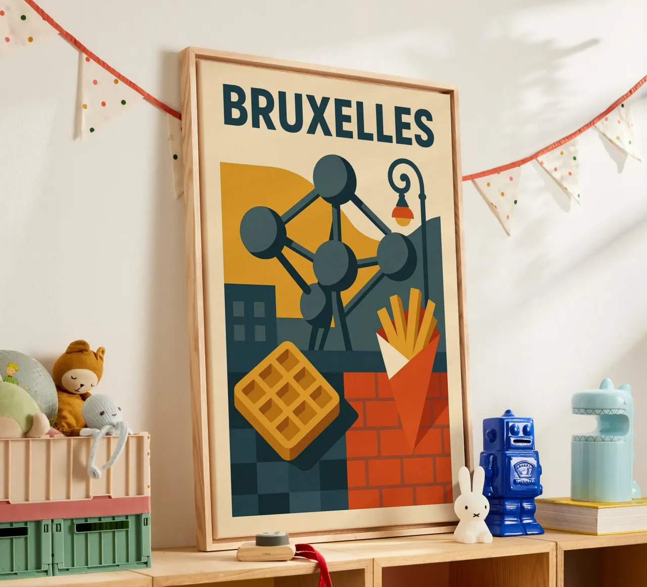BRUXELLES - Il manifesto grafico e gastronomico della capitale tela con Cornice a cassetta da JETLAG | affiches voyage