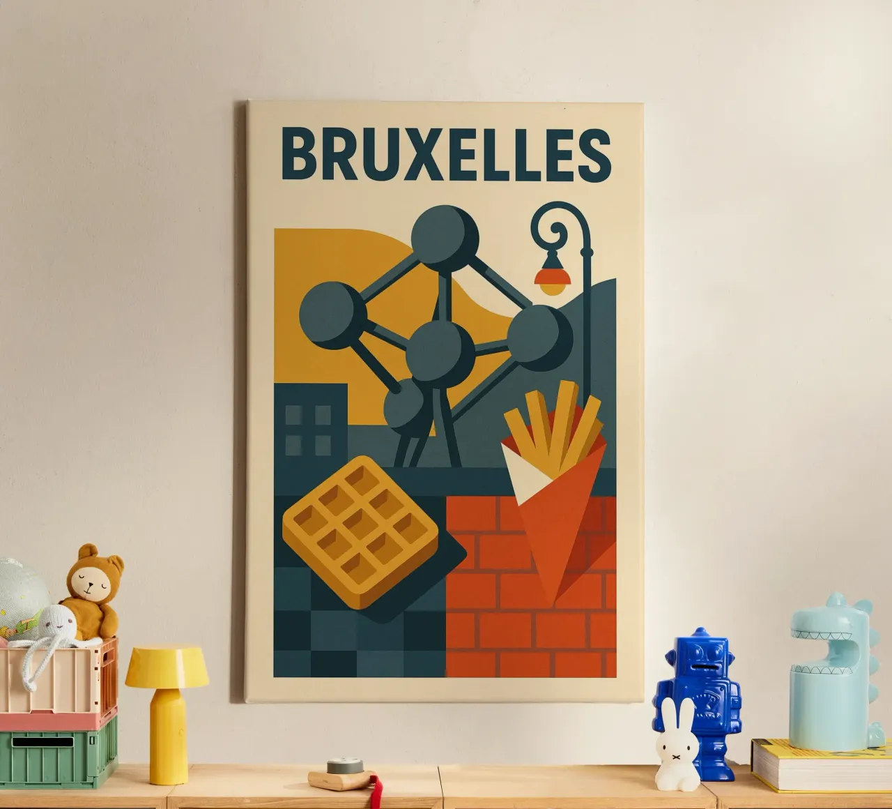 BRUXELLES - Il manifesto grafico e gastronomico della capitale tela con Cornice a cassetta da JETLAG | affiches voyage