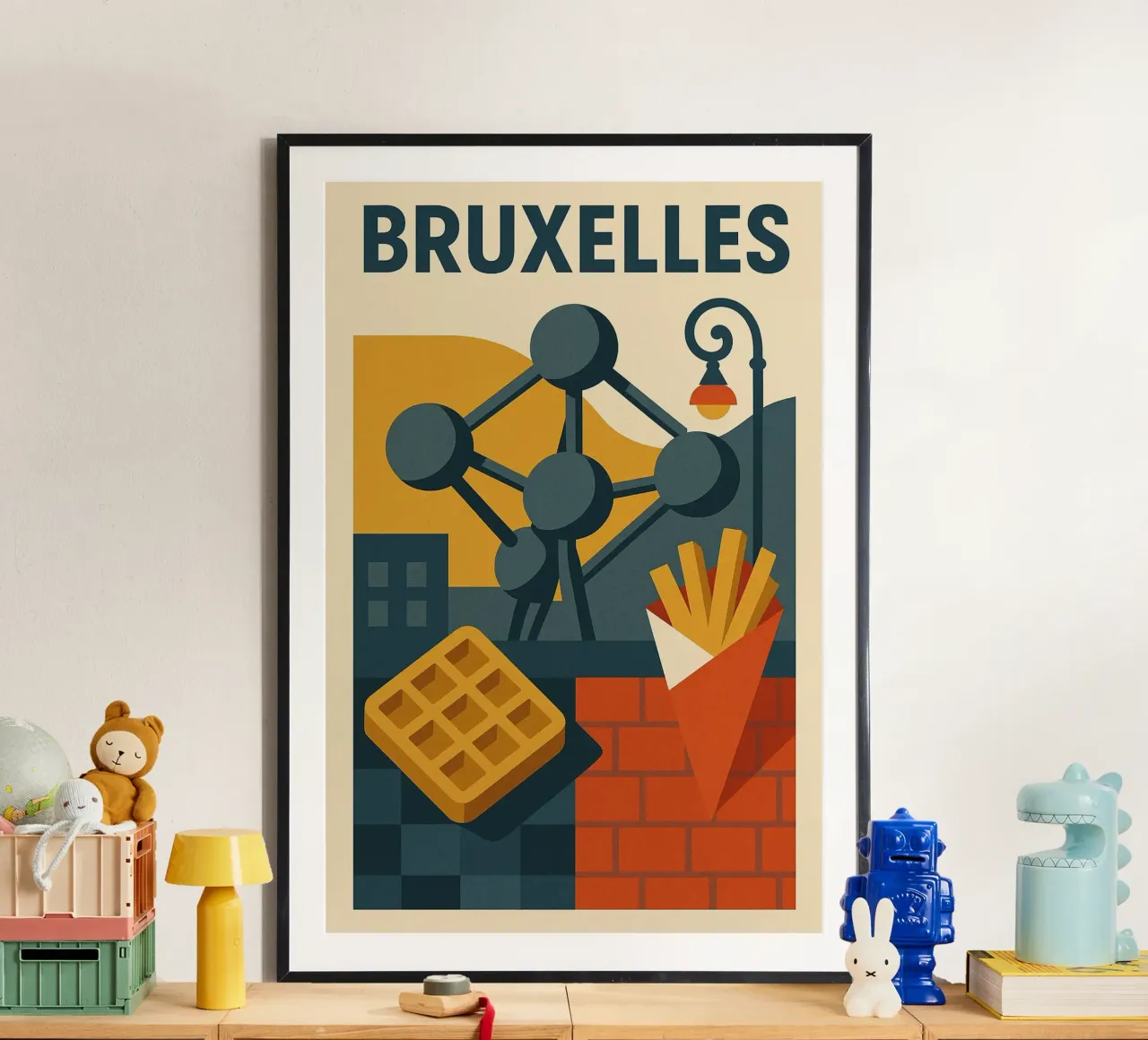 BRUXELLES - Il manifesto grafico e gastronomico della capitale poster con telaio in alluminio da JETLAG | affiches voyage