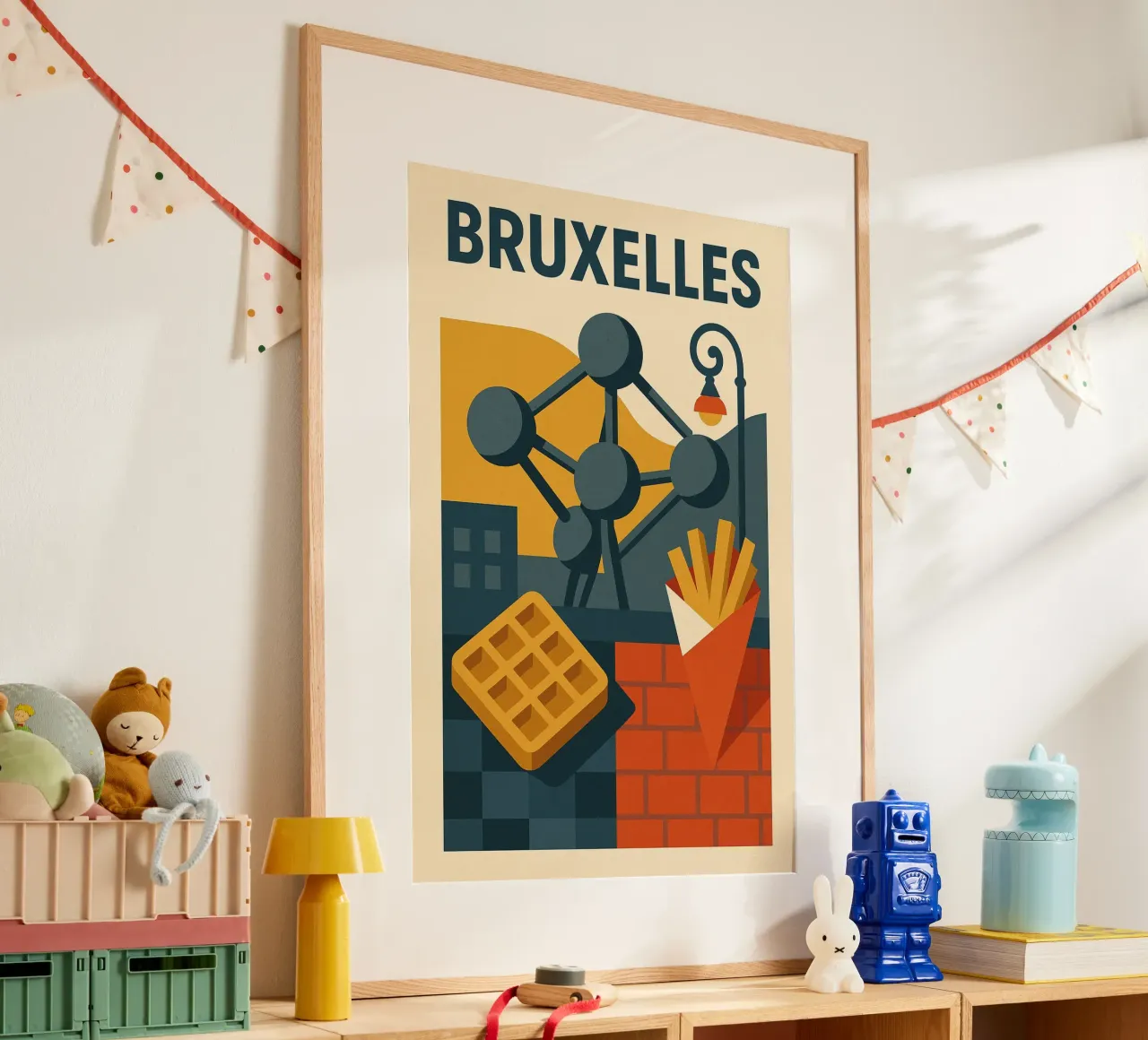 BRUXELLES - Il manifesto grafico e gastronomico della capitale poster con telaio in alluminio da JETLAG | affiches voyage