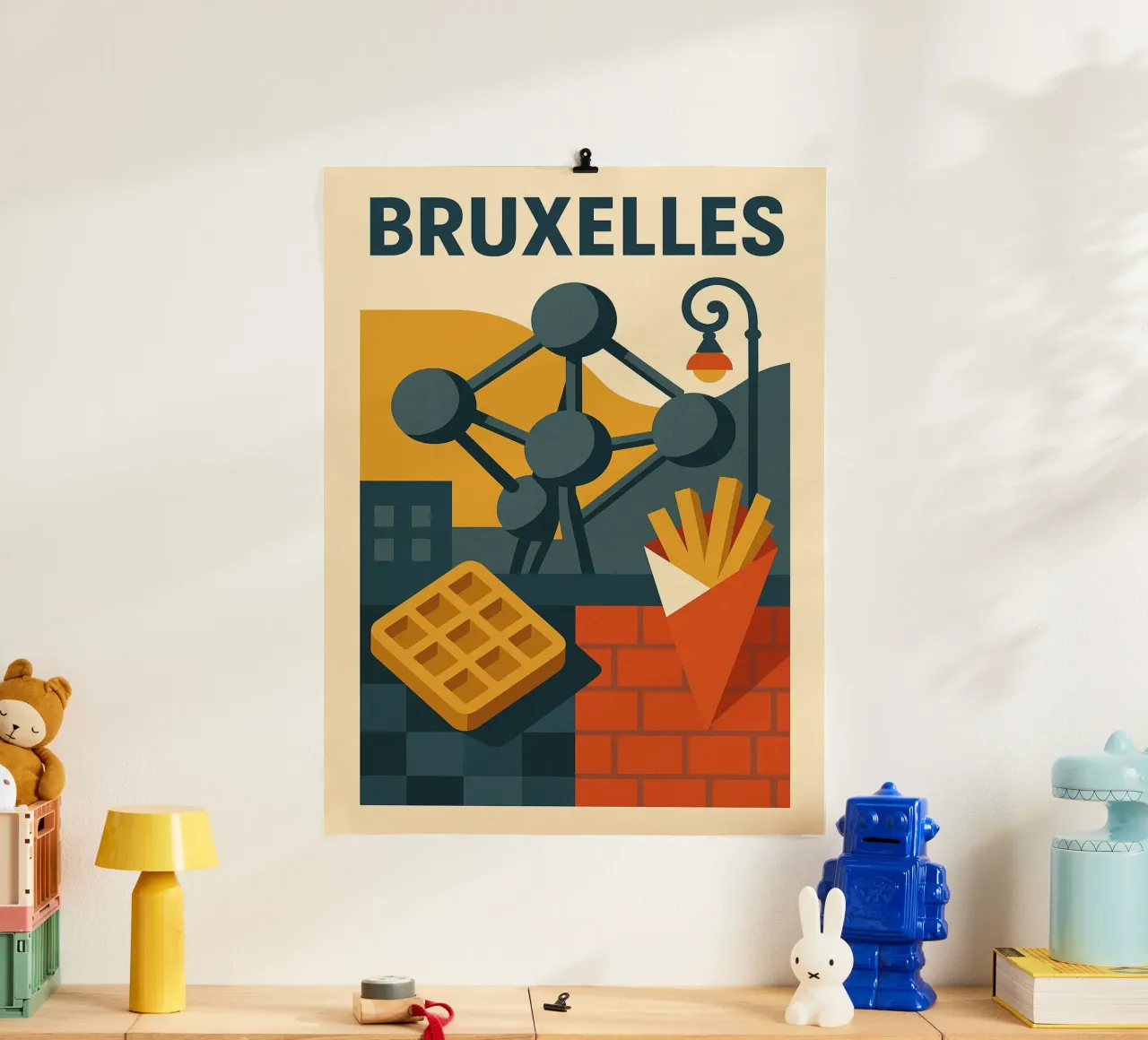 BRUXELLES - Il manifesto grafico e gastronomico della capitale poster con telaio in alluminio da JETLAG | affiches voyage