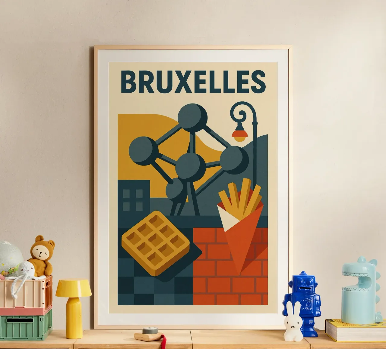 BRUXELLES - Il manifesto grafico e gastronomico della capitale poster con telaio in alluminio da JETLAG | affiches voyage