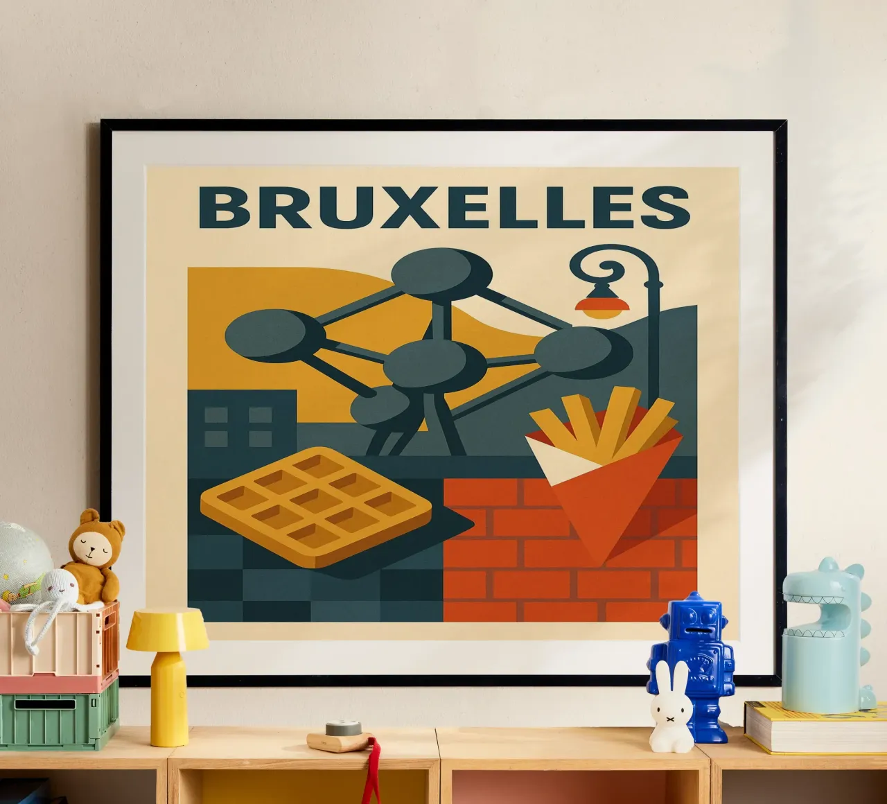 BRUXELLES - Il manifesto grafico e gastronomico della capitale poster con telaio in alluminio da JETLAG | affiches voyage