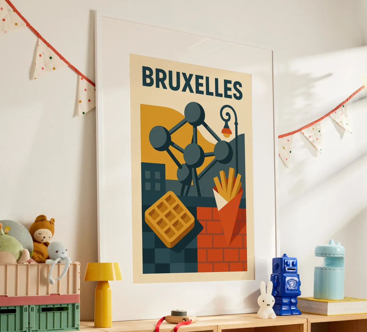 BRUXELLES - Il manifesto grafico e gastronomico della capitale poster con telaio in alluminio da JETLAG | affiches voyage