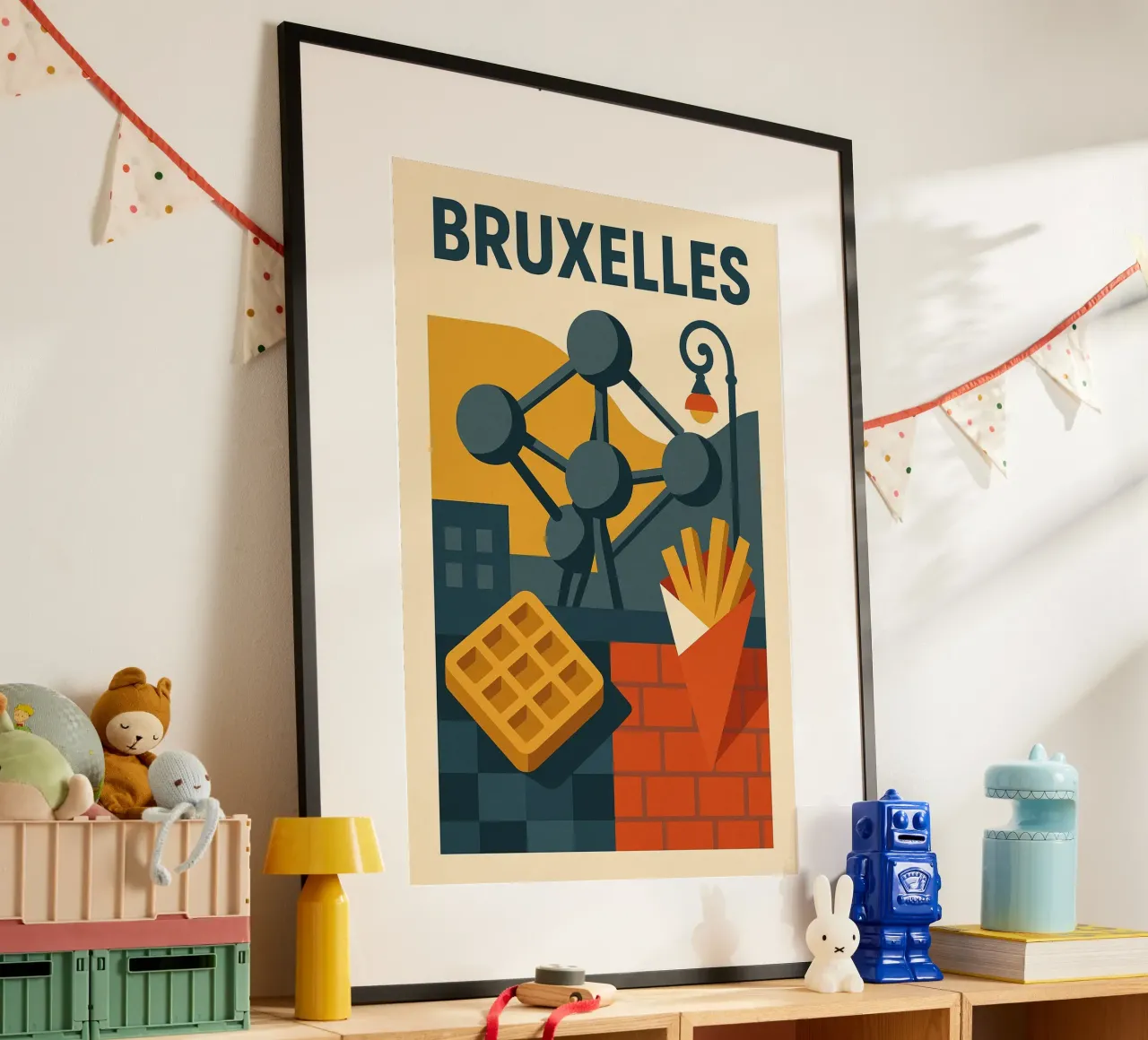 BRUXELLES - Il manifesto grafico e gastronomico della capitale poster con telaio in alluminio da JETLAG | affiches voyage