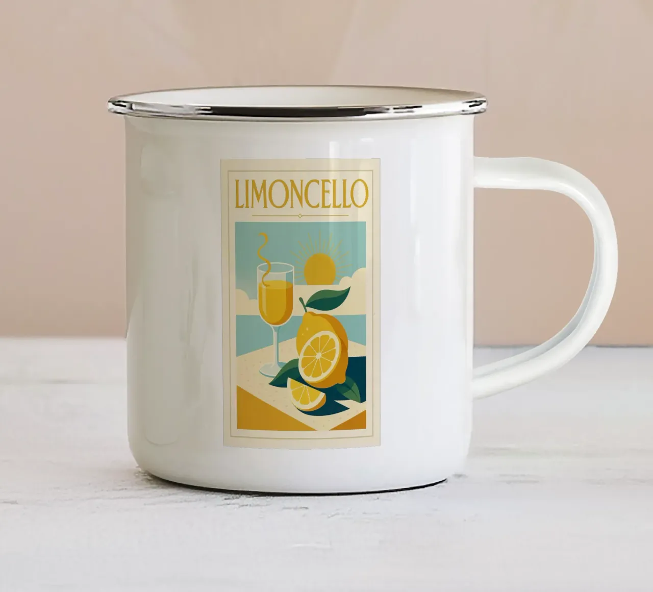 Limoncello - Le Soleil in een fles emaille mok van Boissons - Affiches & posters - Retro
