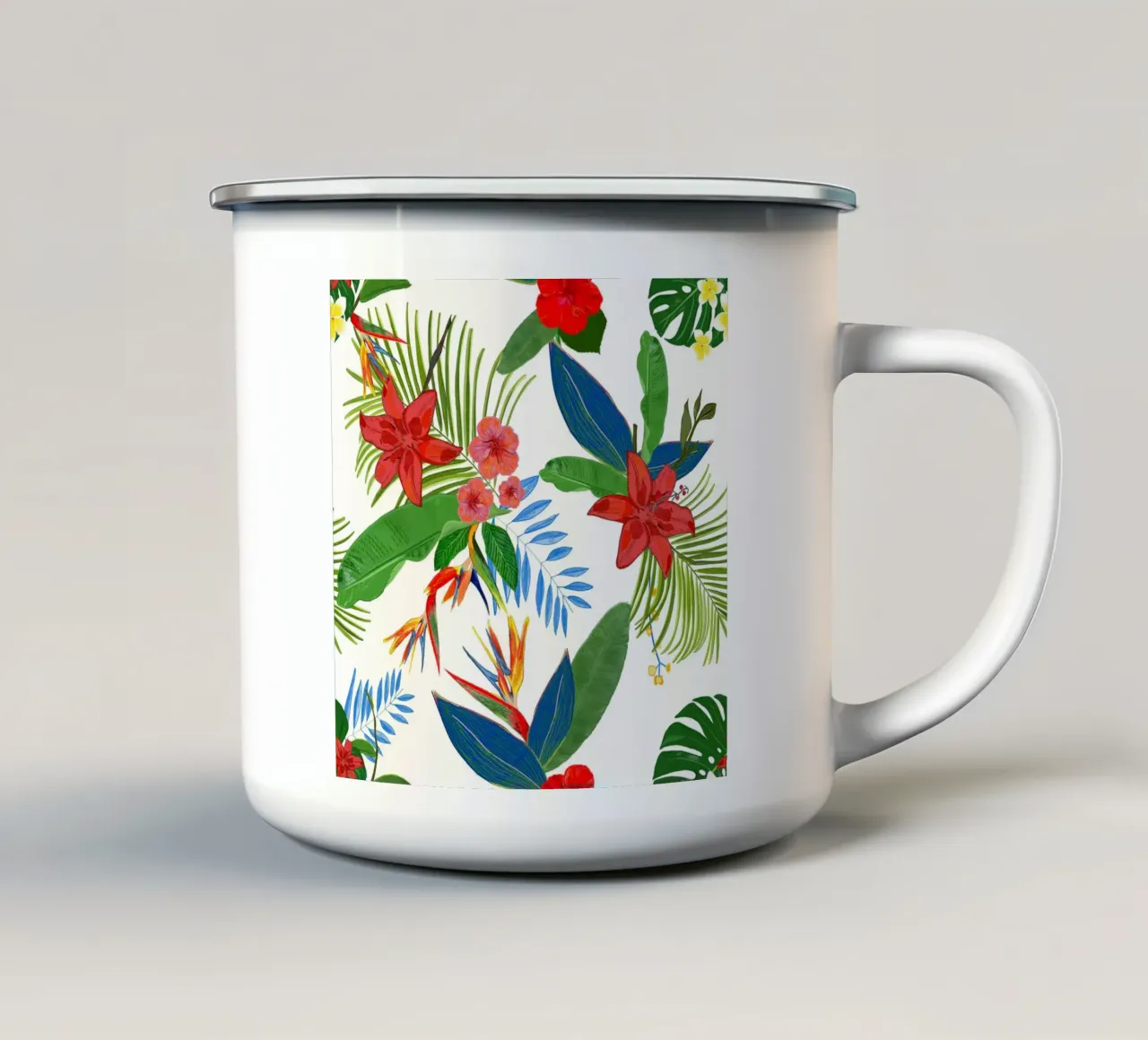 Fiori tropicali di Heaven Bird, giglio e frangipani. tazza in smalto da gulsengunel