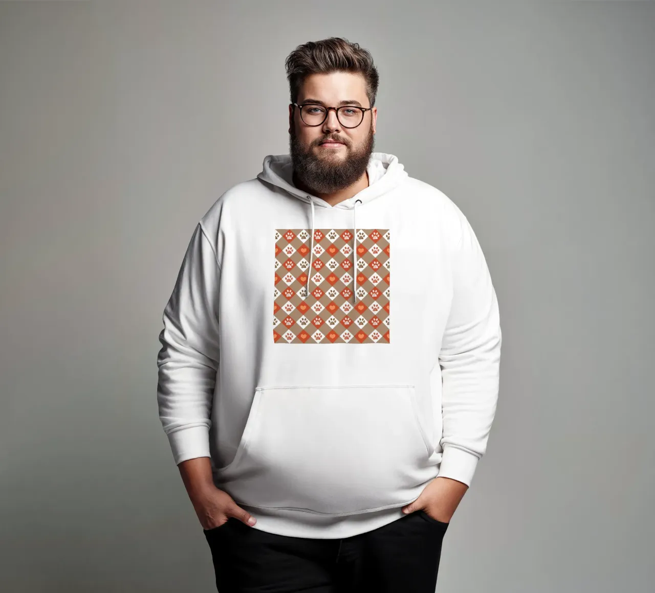 Design Happy Halloween a quadri con motivo a cuore e zampe felpa con cappuccio da gulsengunel