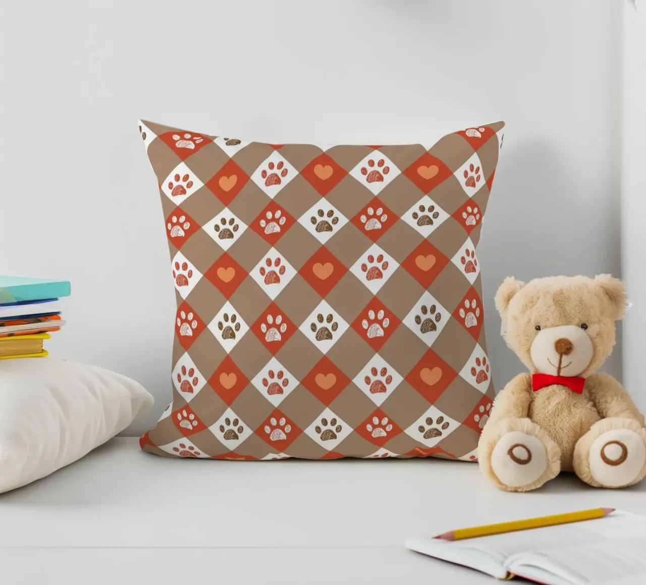 Design Happy Halloween a quadri con motivo a cuore e zampe cuscino da gulsengunel