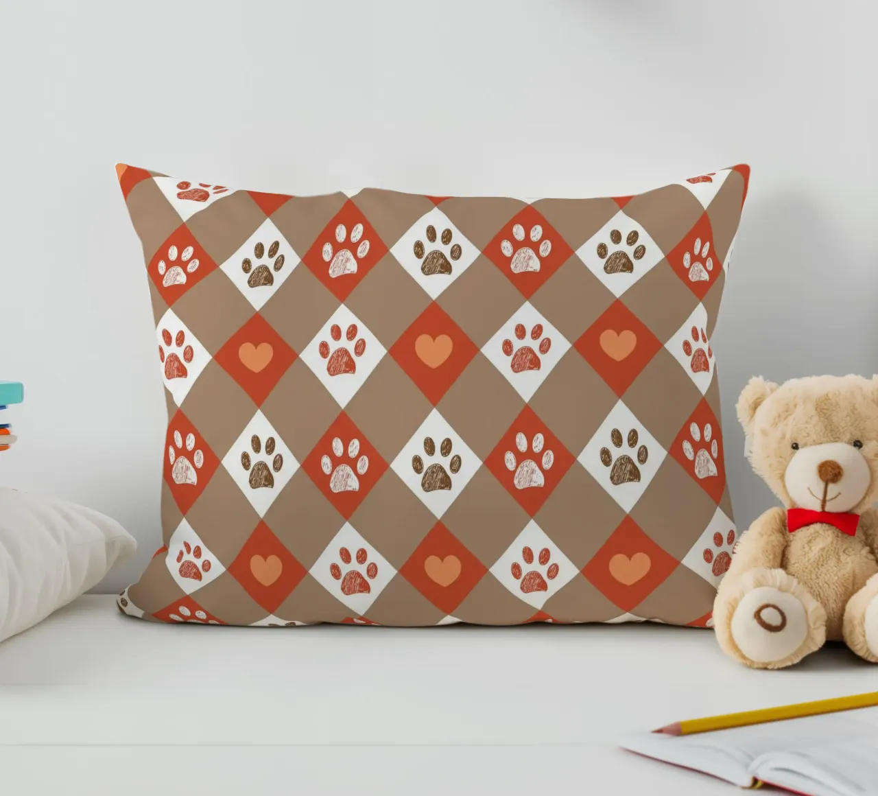 Design Happy Halloween a quadri con motivo a cuore e zampe cuscino da gulsengunel