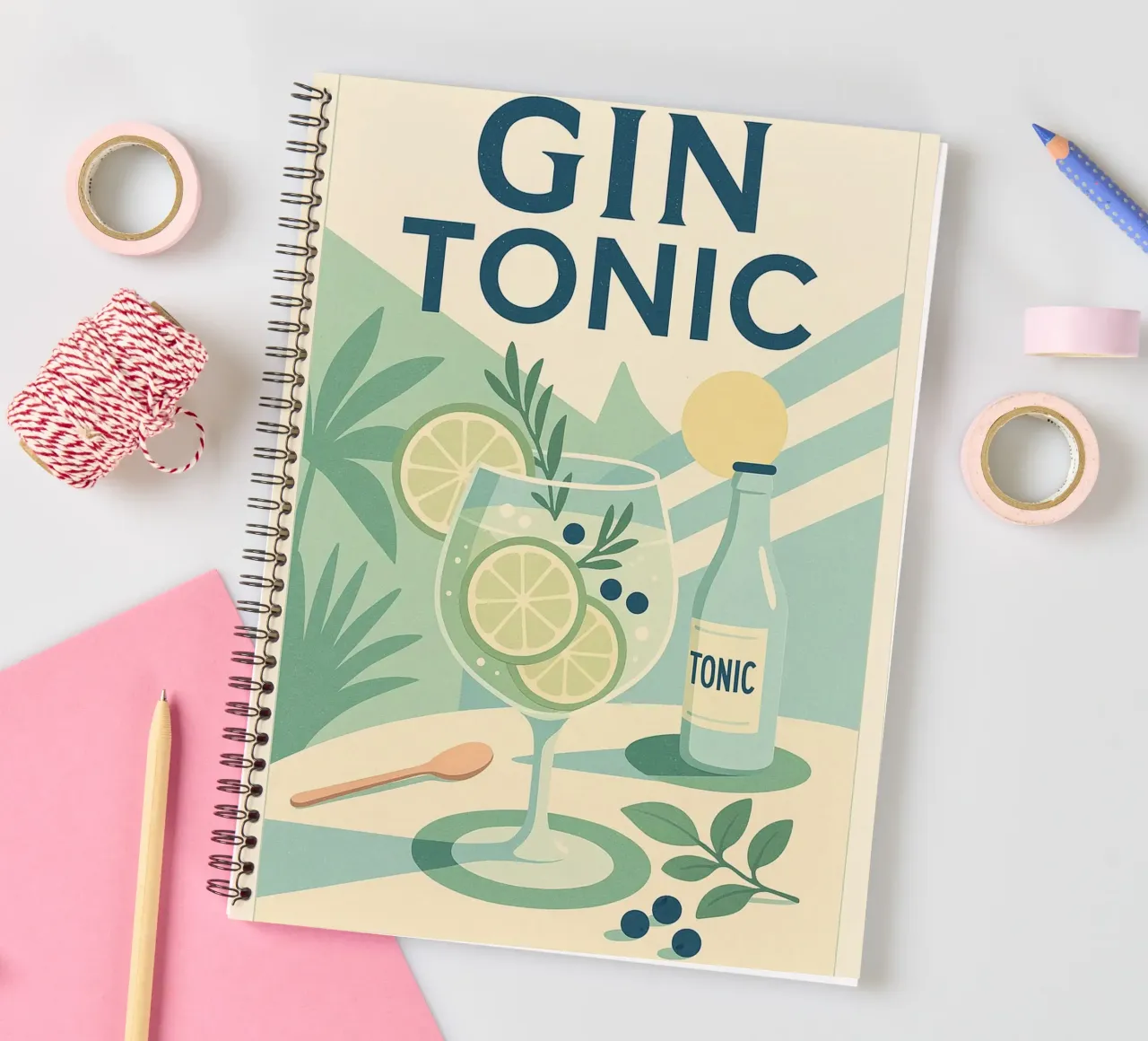 GIN TONIC - Fresh elegance on display spiral notebook by Boissons - Affiches & posters - Retro