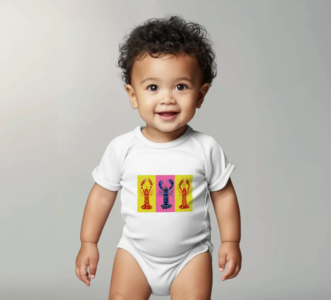 Lobster Raspberry Yellow Pop Art body neonato maniche corte da Alice Straker