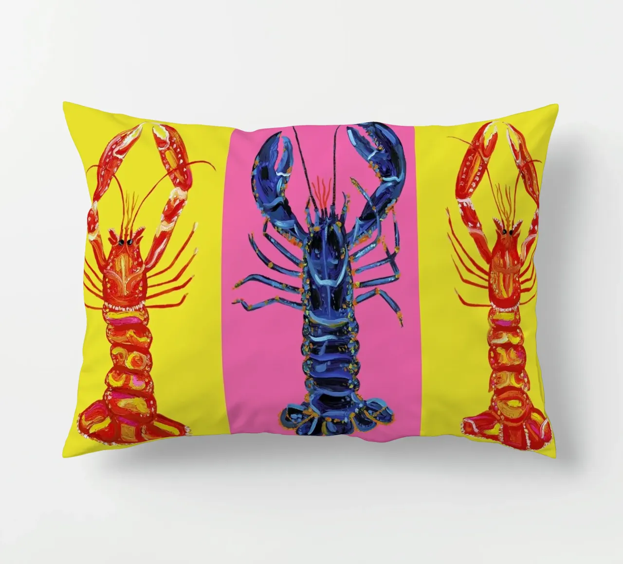 Lobster Raspberry Yellow Pop Art cuscino da Alice Straker