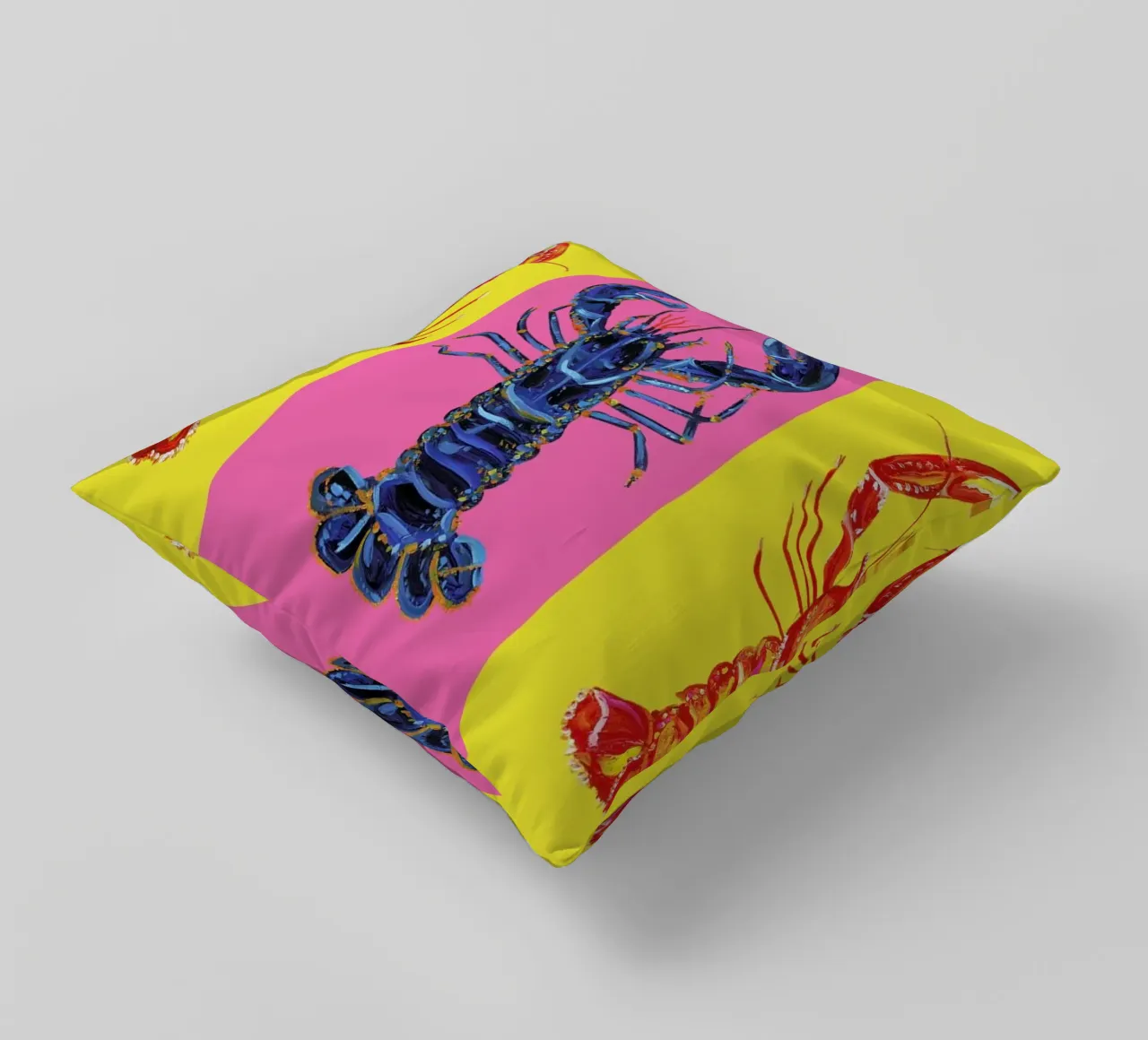 Lobster Raspberry Yellow Pop Art cuscino da Alice Straker