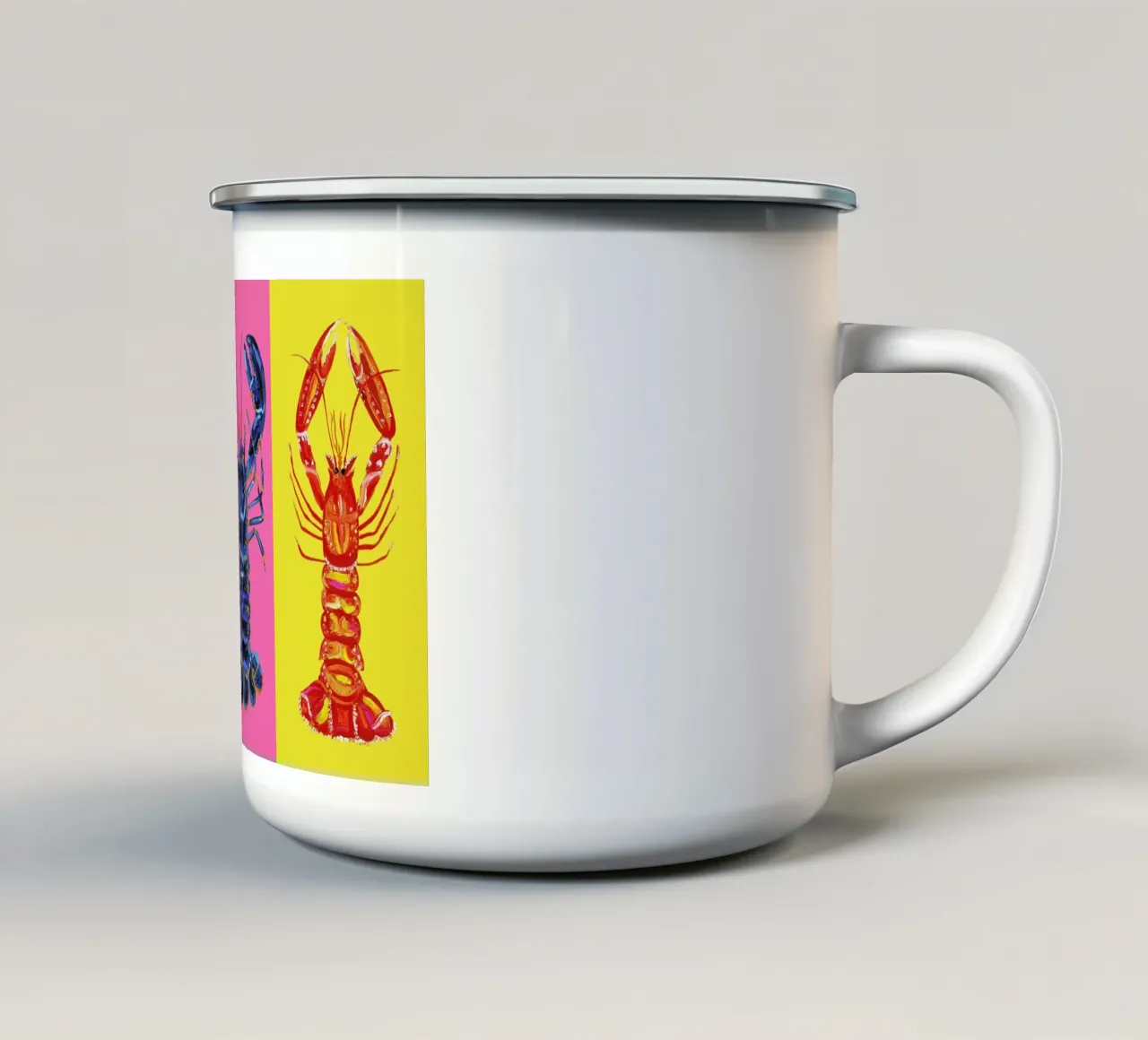 Lobster Raspberry Yellow Pop Art tazza in smalto da Alice Straker
