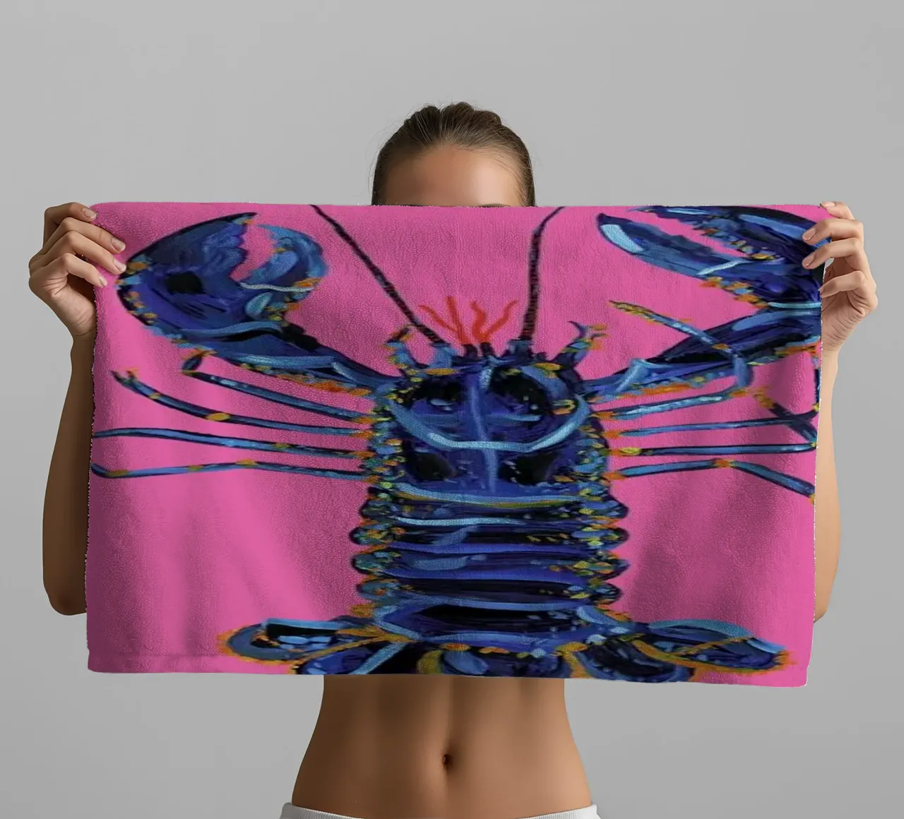 Lobster Raspberry Yellow Pop Art asciugamano da bagno da Alice Straker