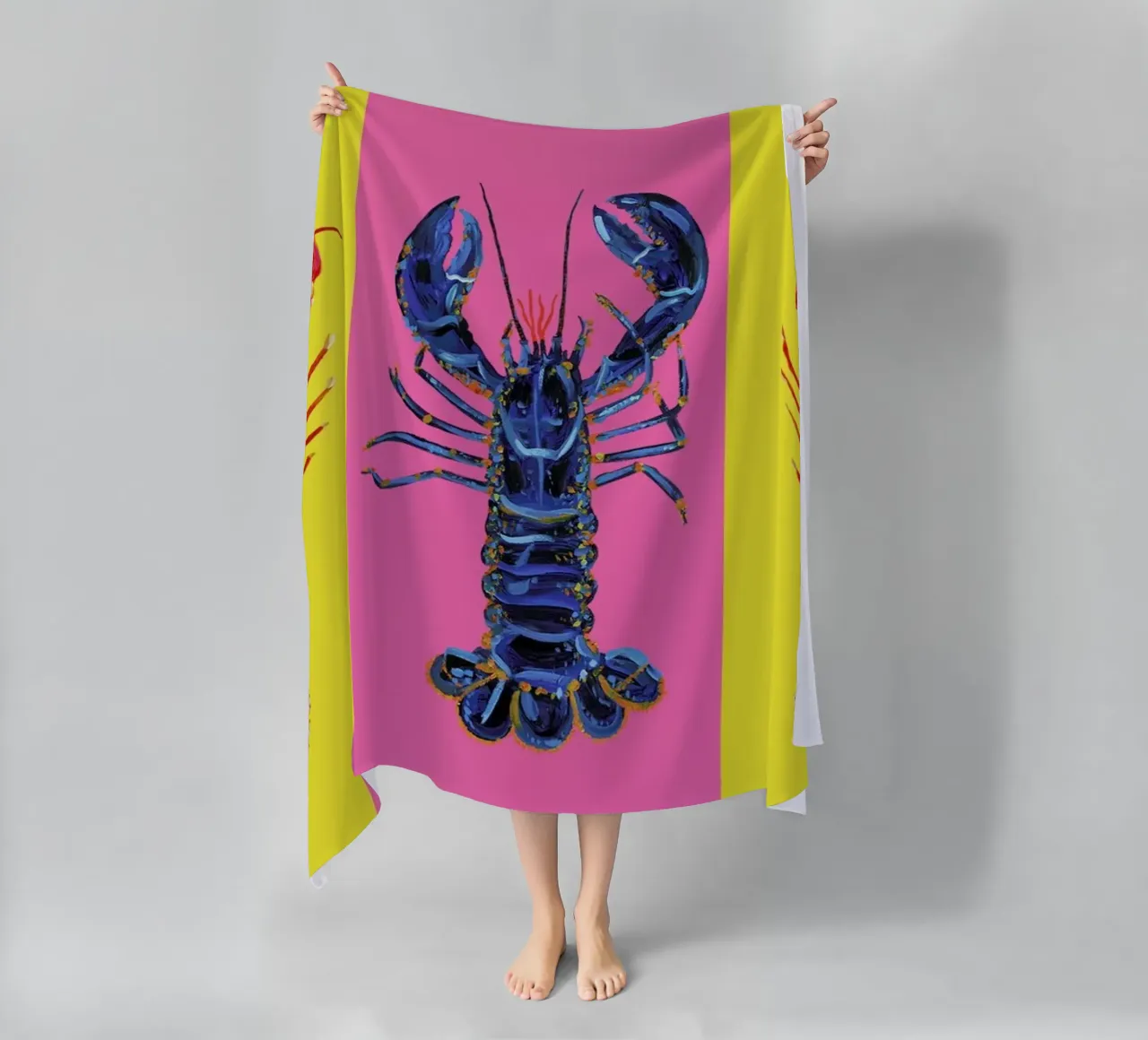 Lobster Raspberry Yellow Pop Art telo mare da Alice Straker