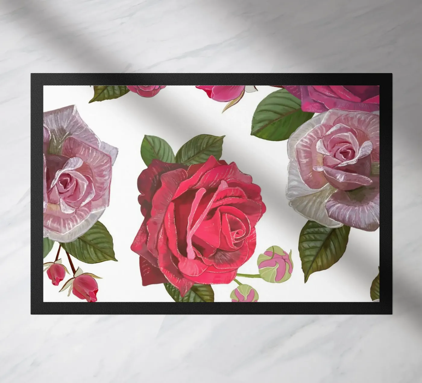 Hand drawn roses pattern doormat by gulsengunel