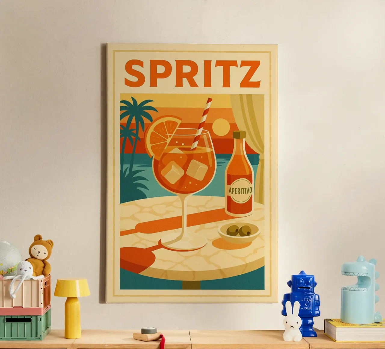 SPRITZ - Tramonto in un bicchiere tela con Cornice a cassetta da Boissons - Affiches & posters - Retro
