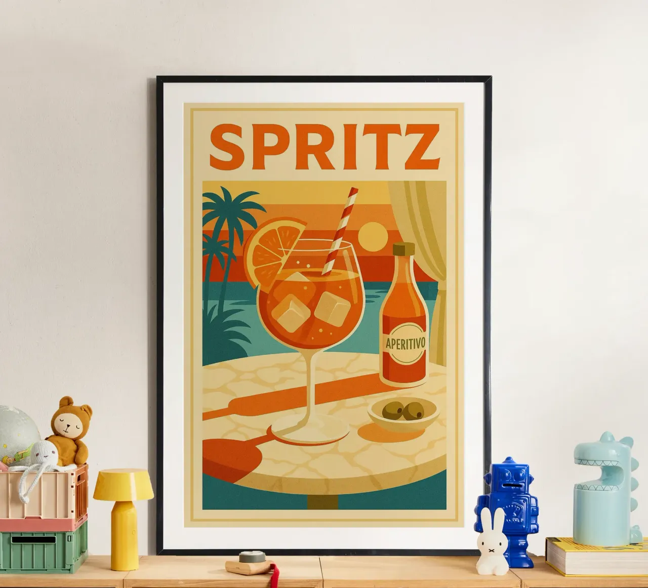 SPRITZ - Tramonto in un bicchiere poster con telaio in legno da Boissons - Affiches & posters - Retro