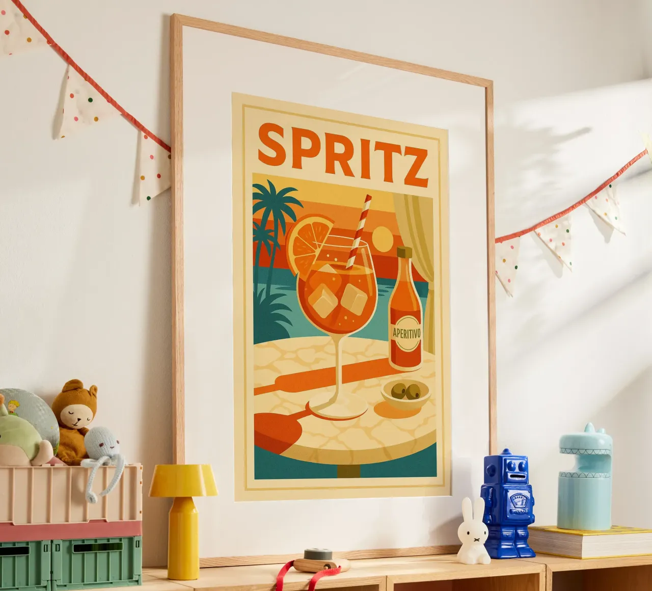 SPRITZ - Tramonto in un bicchiere poster con telaio in legno da Boissons - Affiches & posters - Retro