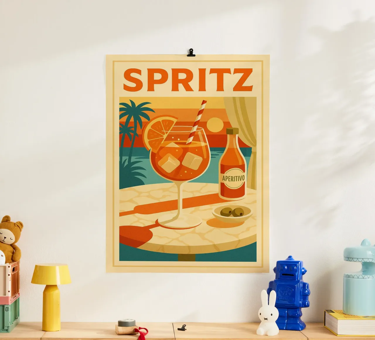 SPRITZ - Tramonto in un bicchiere poster con telaio in legno da Boissons - Affiches & posters - Retro