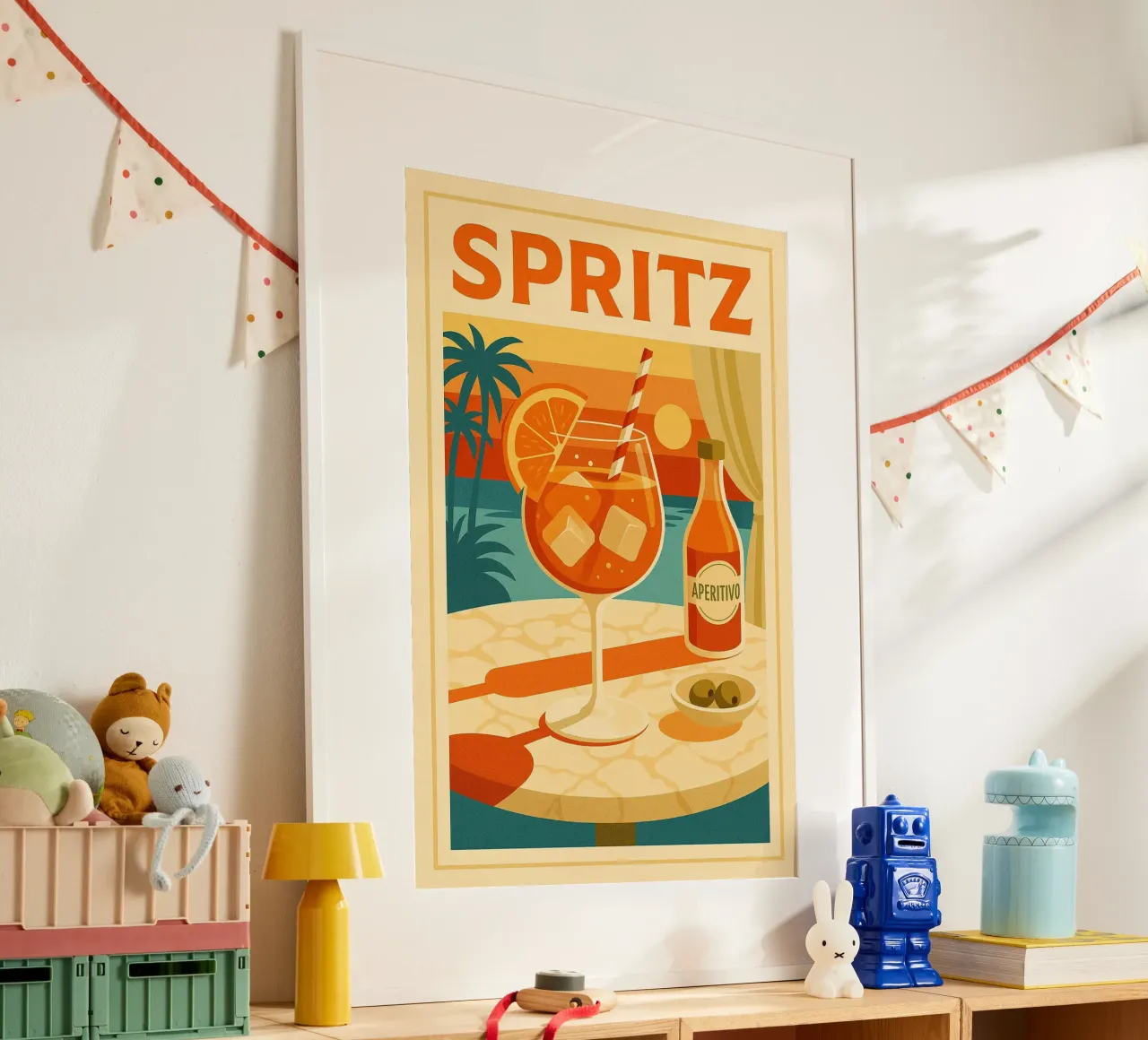SPRITZ - Tramonto in un bicchiere poster con telaio in legno da Boissons - Affiches & posters - Retro